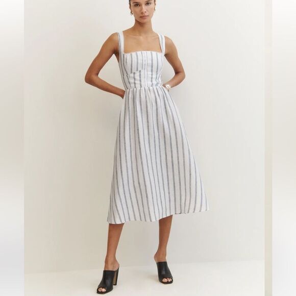 Reformation Tagliatelle Linen Dress in Harbor Stripe - Picture 3 of 4